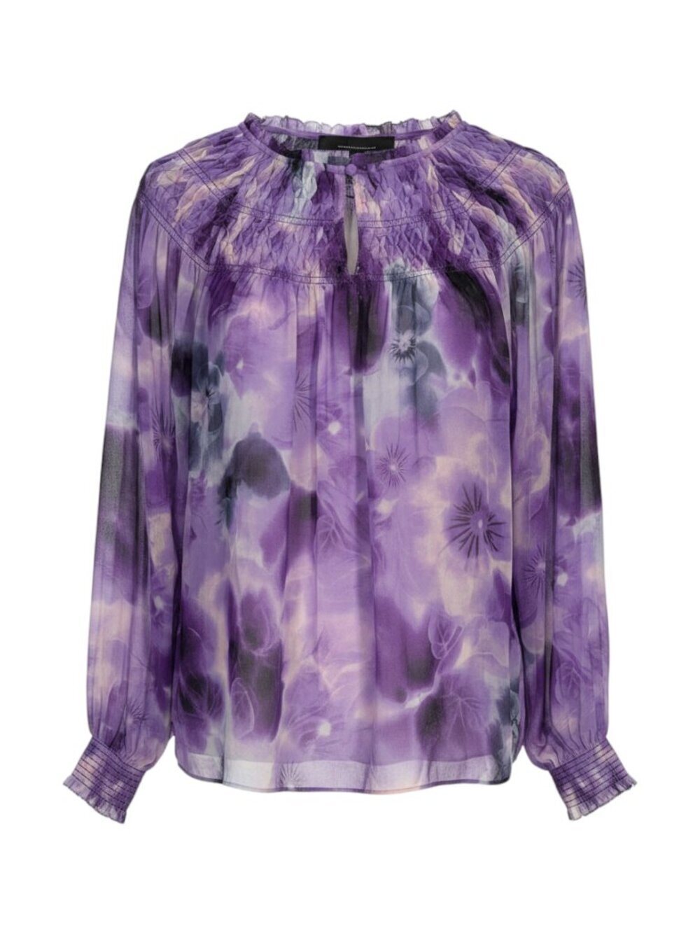 White House Black Market Women's WHBM Floral Sheer Purple Blouse XS
